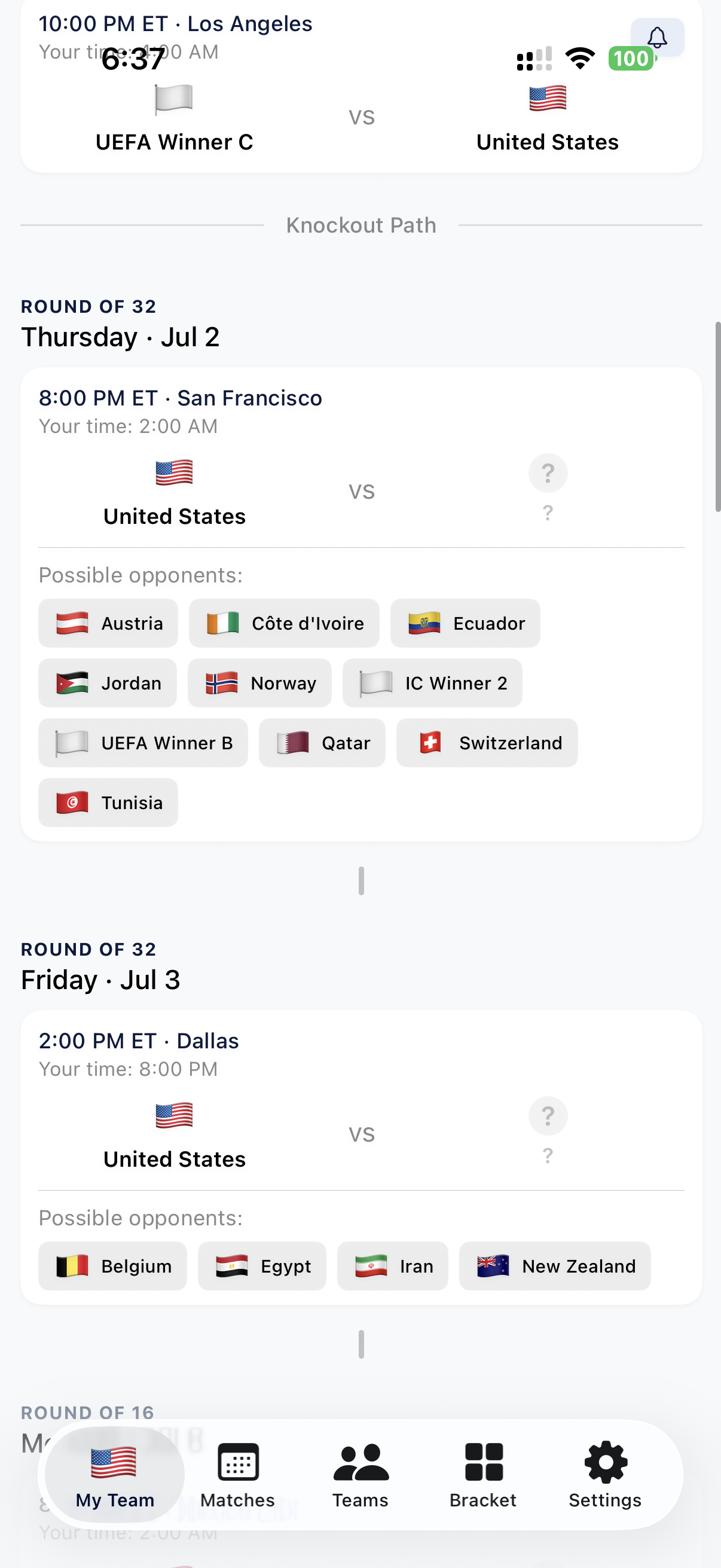 Possible Opponents - See who your team might face next