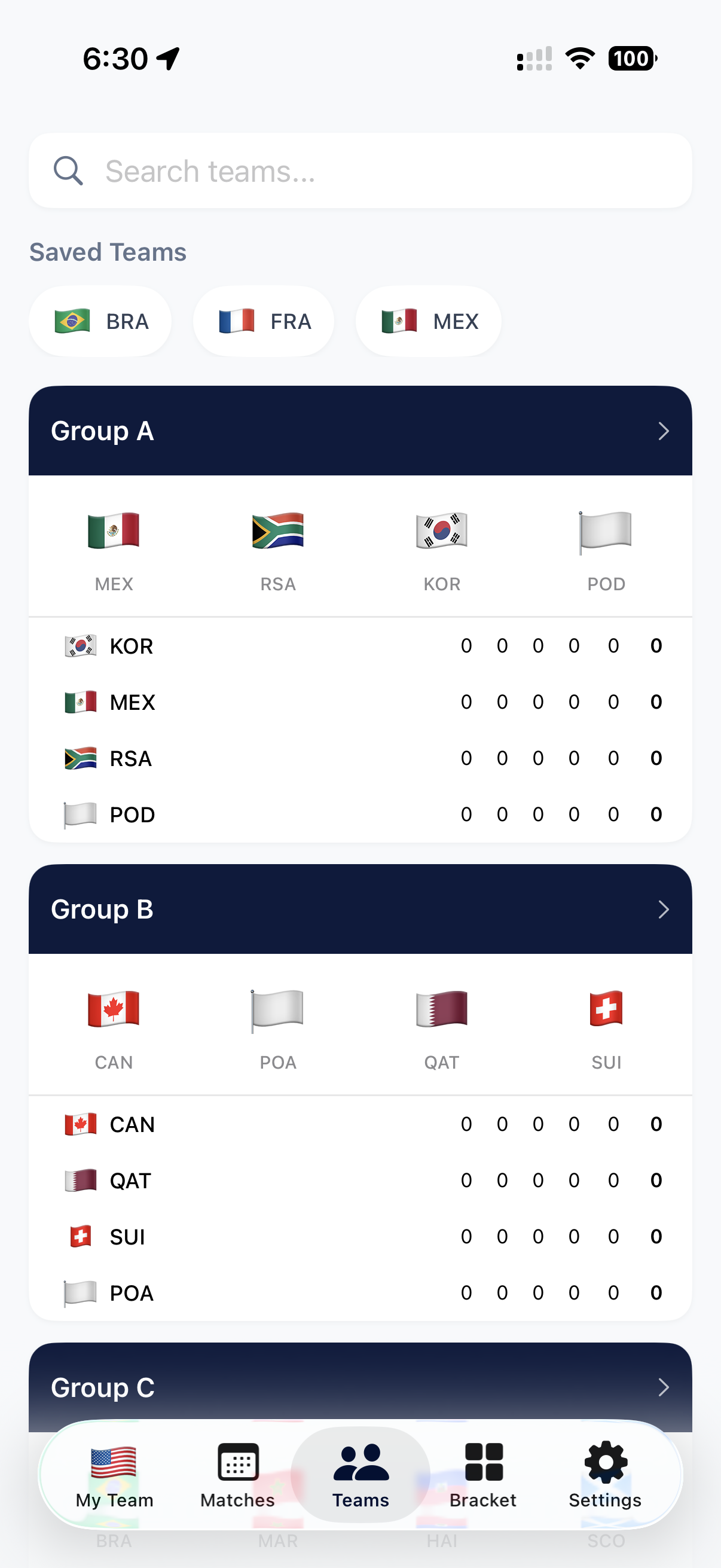 Soccer 2026 Teams Screen - View all 48 World Cup teams